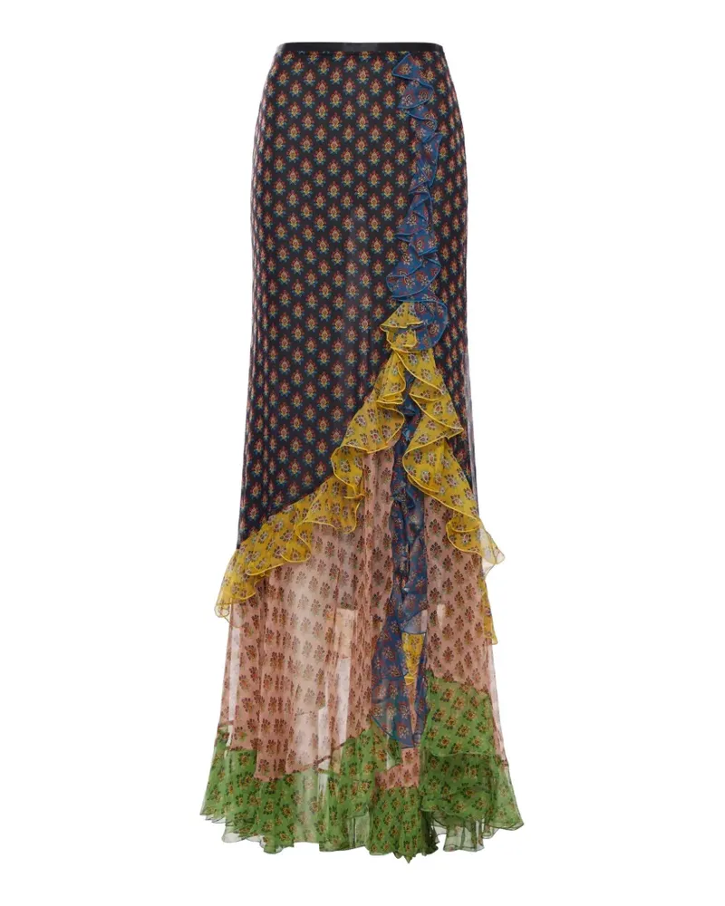 Etro floral-print ruffled skirt - Blau Blau