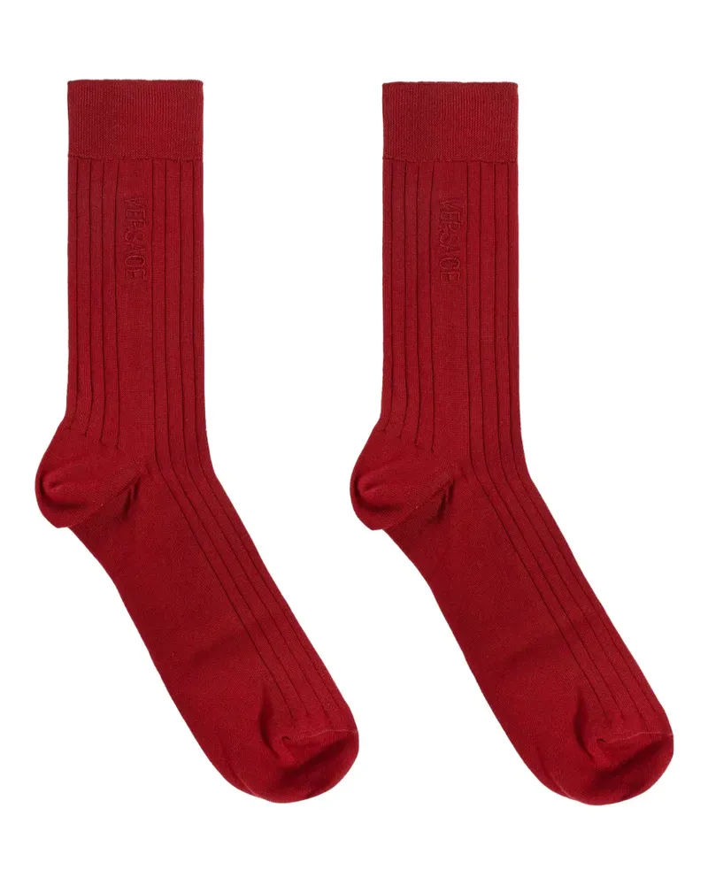 Versace Gerippte Socken mit Logo - Rot Rot