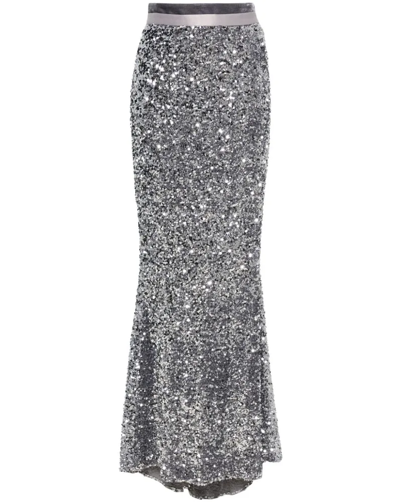 STYLAND High-Waist-Maxirock mit Pailletten - Silber Silber