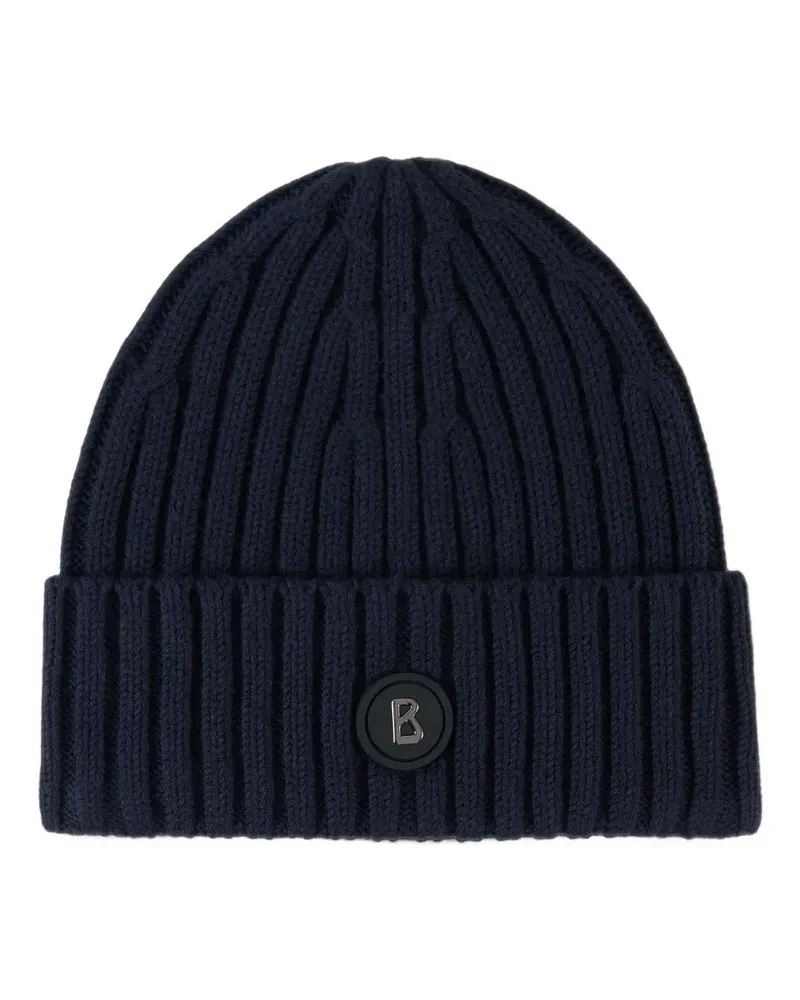 Bogner Gerippte Bony Beanie mit Zopfmuster - Blau Blau