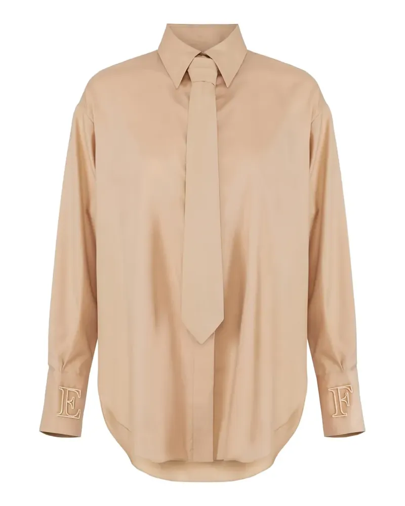 Elisabetta Franchi tie-detail logo-embroidery shirt - Nude Nude