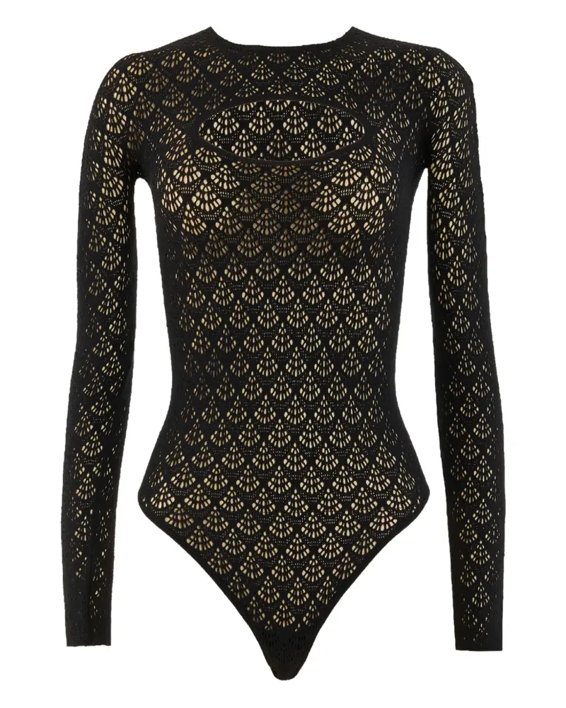 Wolford Langärmeliger Body mit Netzmuster - Schwarz Schwarz