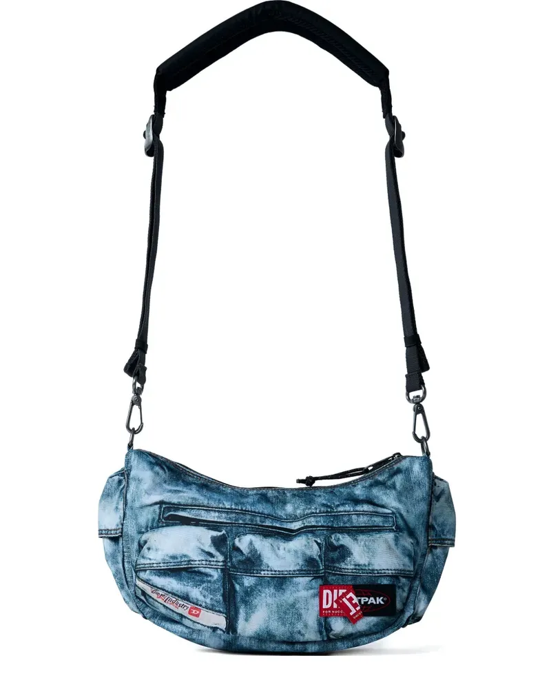 Diesel Schultertasche in Jeans-Optik mit Logo-Patch - Blau Blau