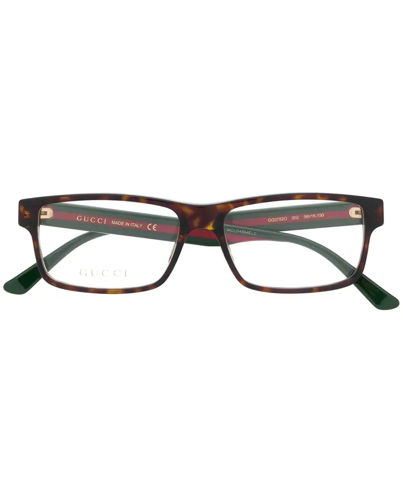 Gucci Eckige Brille mit Webstreifen - Braun Braun