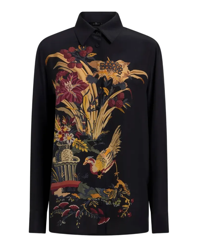 Etro silk shirt with placed front print - Schwarz Schwarz