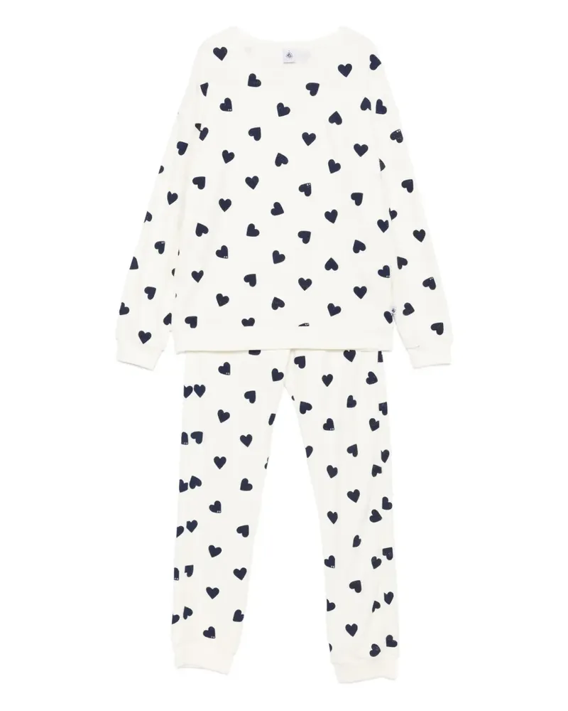 Petit Bateau Pyjama mit Herz-Print - Weiß Weiß