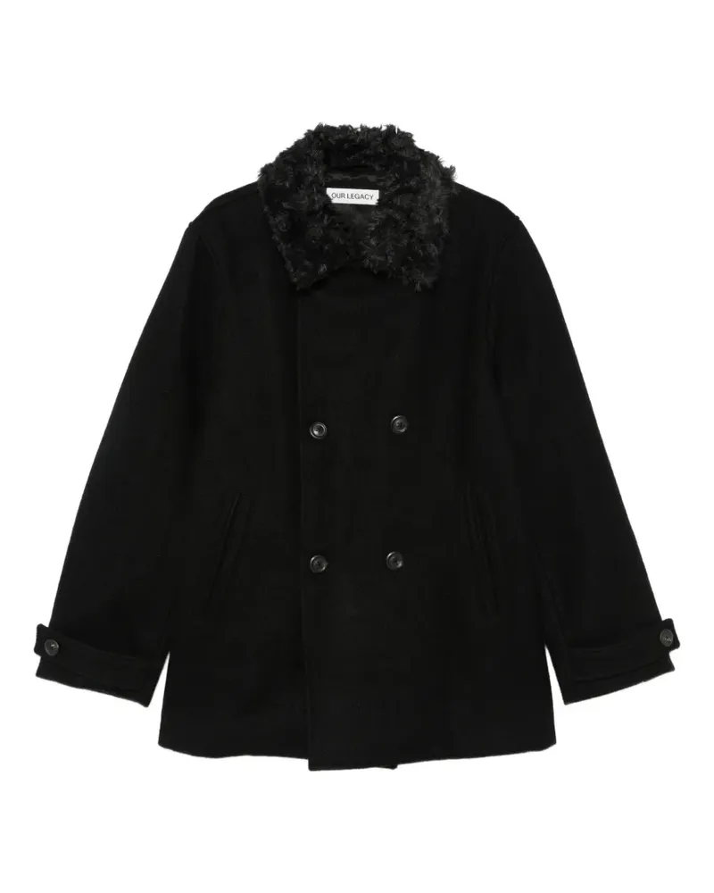 Our Legacy faux-fur collar double-breasted coat - Schwarz Schwarz