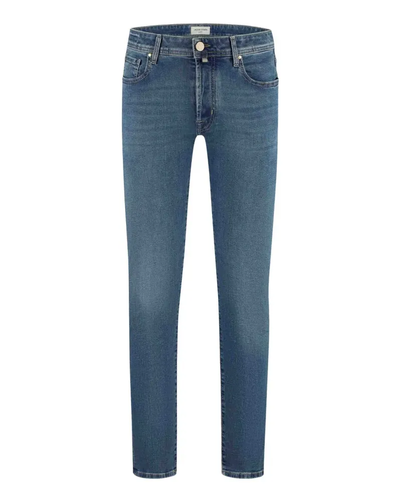 Jacob Cohën logo-patch whiskered jeans - Blau Blau