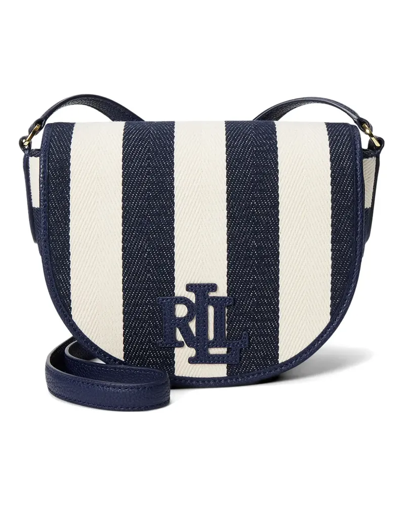 Ralph Lauren striped logo-plaque shoulder bag - Blau Blau