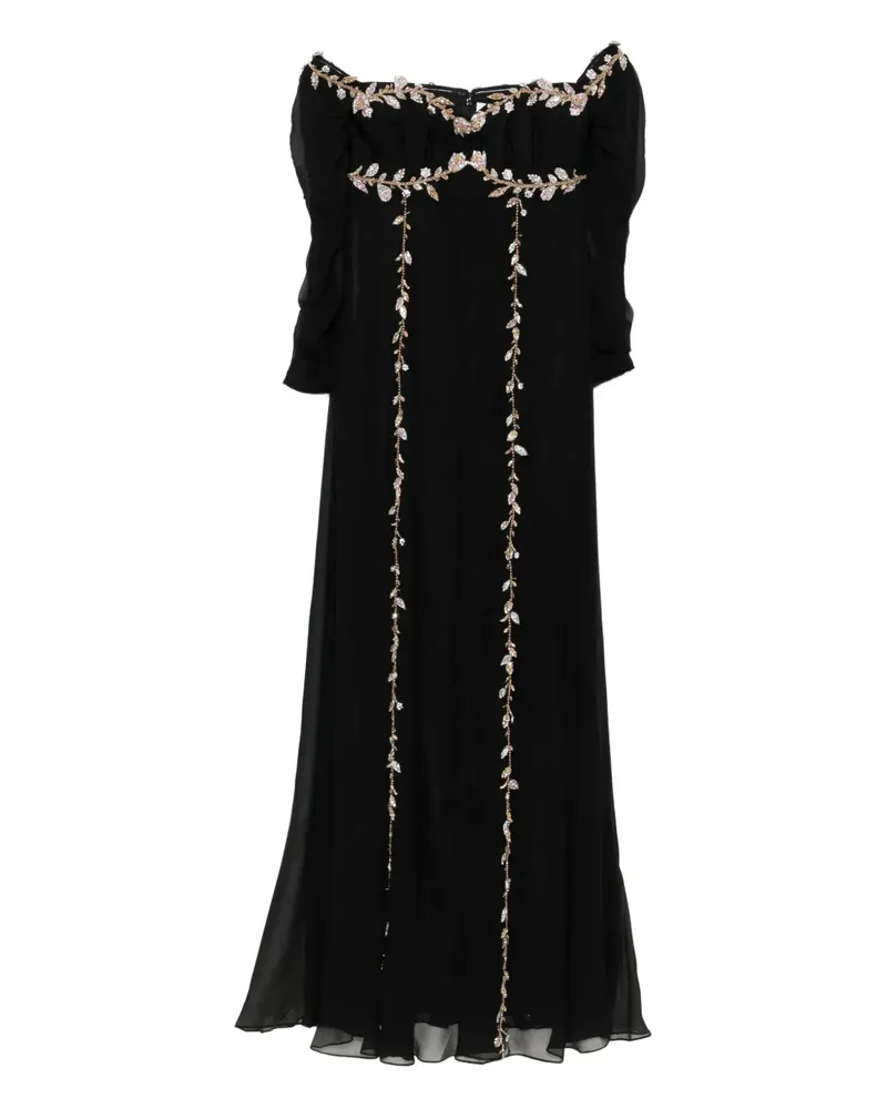 Dina Melwani Schulterfreies Maxikleid - Schwarz Schwarz