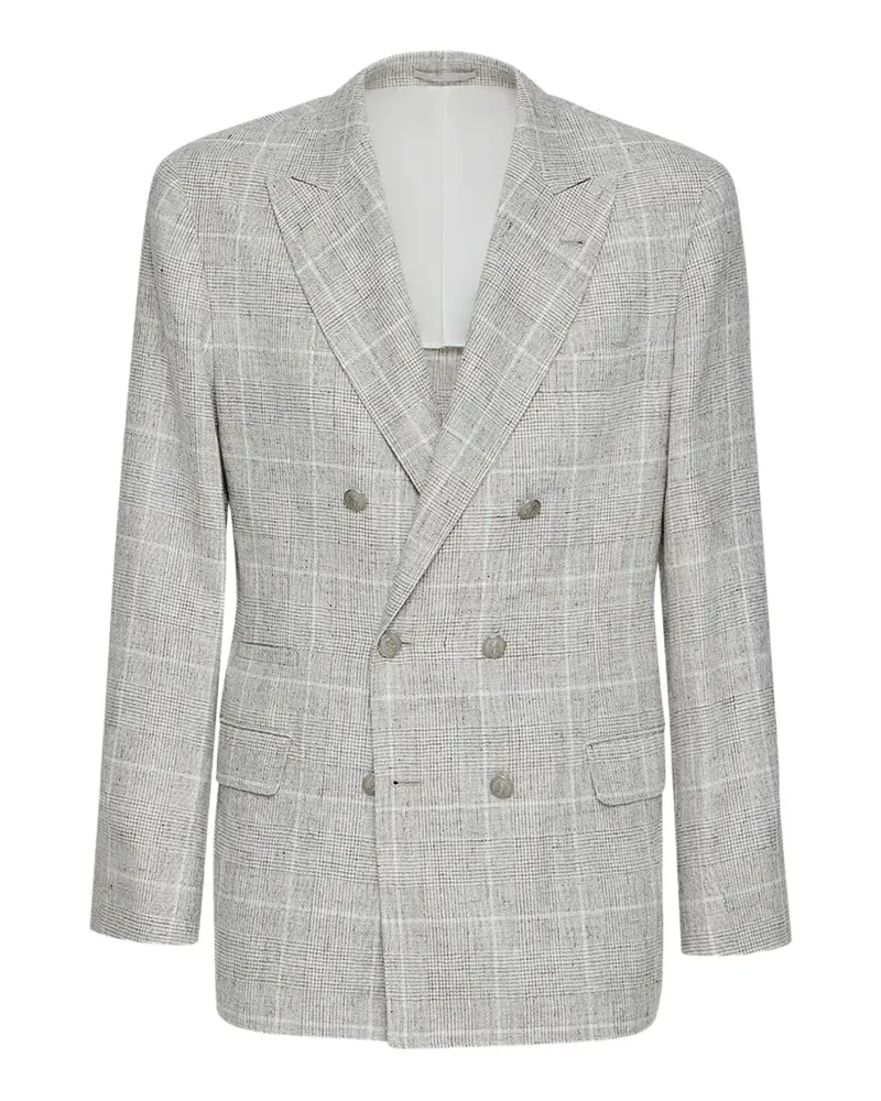 Brunello Cucinelli Dekonstruierter Blazer aus Leinen mit Prince-of-Wales-Karo und Metallknöpfen - Grau Grau