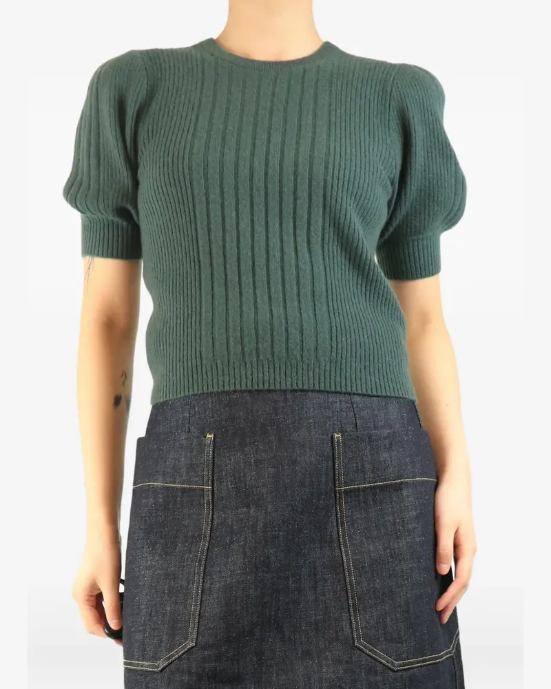 Paige puff-sleeved ribbed cashmere T-shirt - Grün Grün