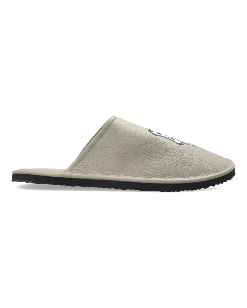 OFF-WHITE logo print leather slippers - Grau Grau