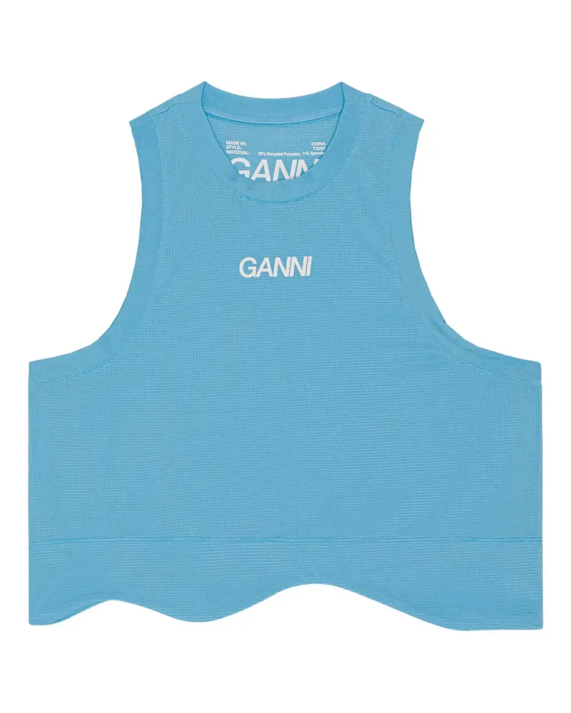 Ganni Top mit Logo - Blau Blau