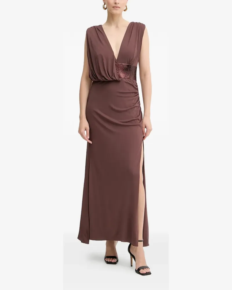 Hervé Léger Lucille sequin V-neck maxi dress - Braun Braun