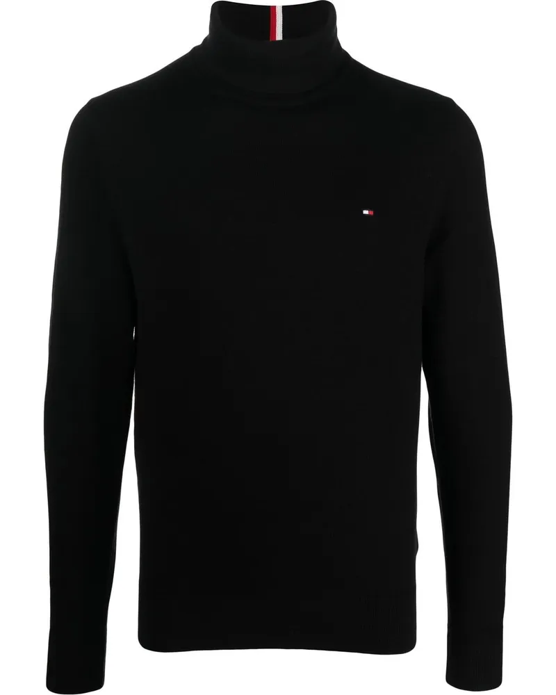 Tommy Hilfiger Rollkragenpullover mit Logo-Stickerei - Schwarz Schwarz