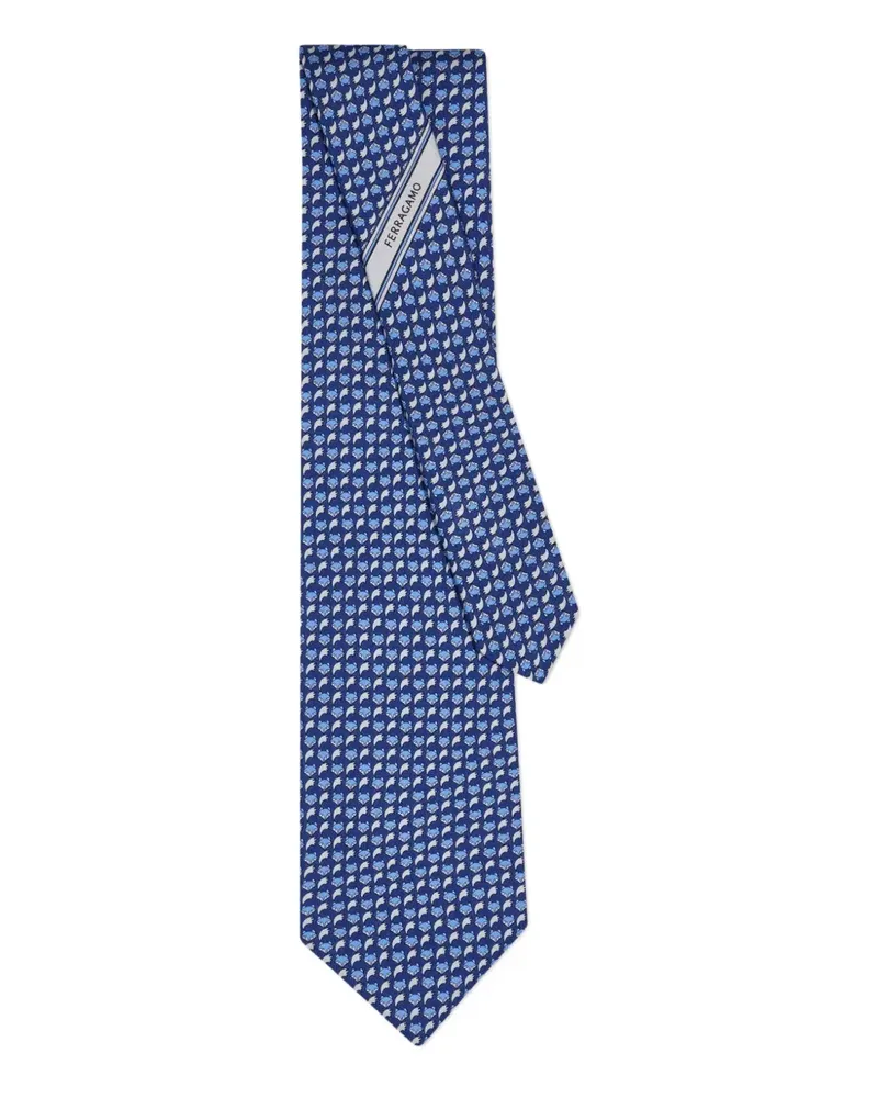 Ferragamo Seidenkrawatte mit Fuchs-Print - Blau Blau