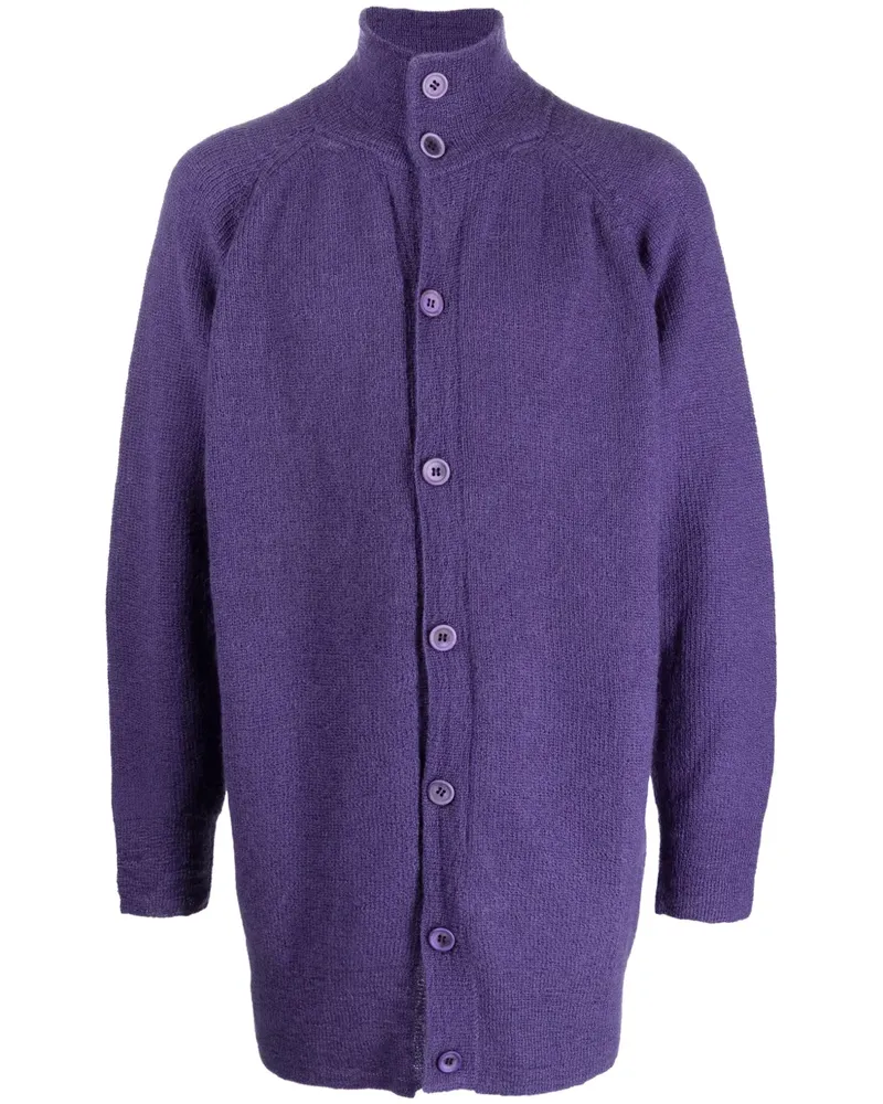Yohji Yamamoto Geknöpfter Cardigan mit Stehkragen - Violett Violett