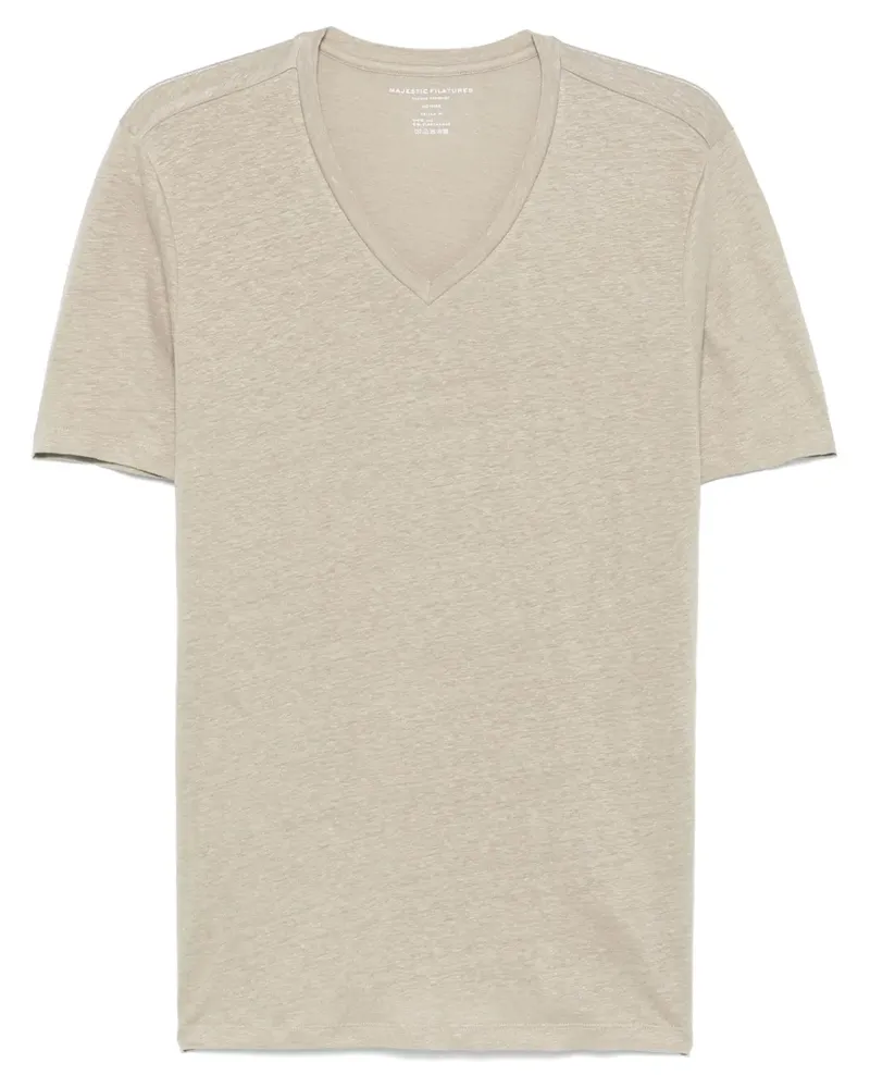 Majestic T-Shirt mit V-Ausschnitt - Braun Braun