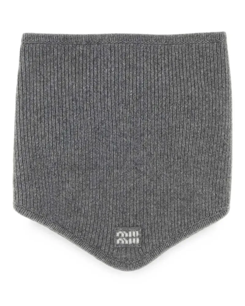 Miu Miu Gerippter Schal mit Logo-Patch - Grau Grau