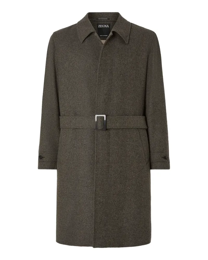 Ermenegildo Zegna Oasi Trenchcoat aus Kaschmir in Dunkelolivgrün und Dunkelgrau Grün