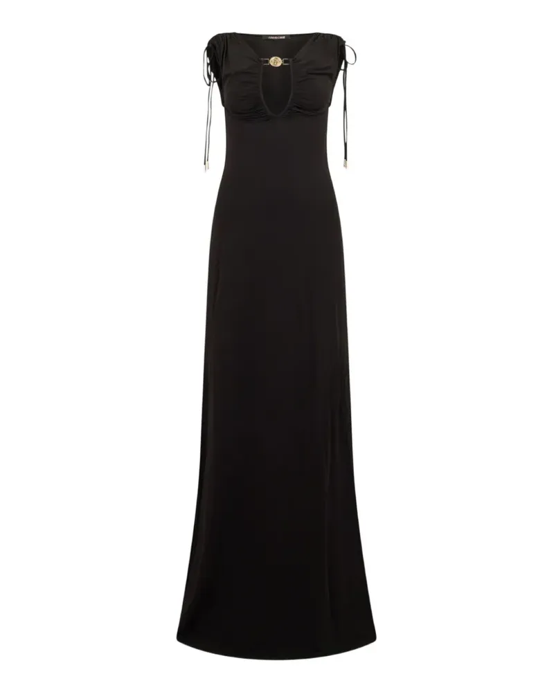 Roberto Cavalli Gerafftes Mirror Snake Maxikleid - Schwarz Schwarz