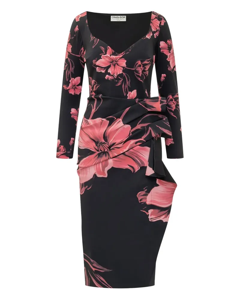 Chiara Boni Drapiertes Silvheart Midikleid mit Blumen-Print - Schwarz Schwarz