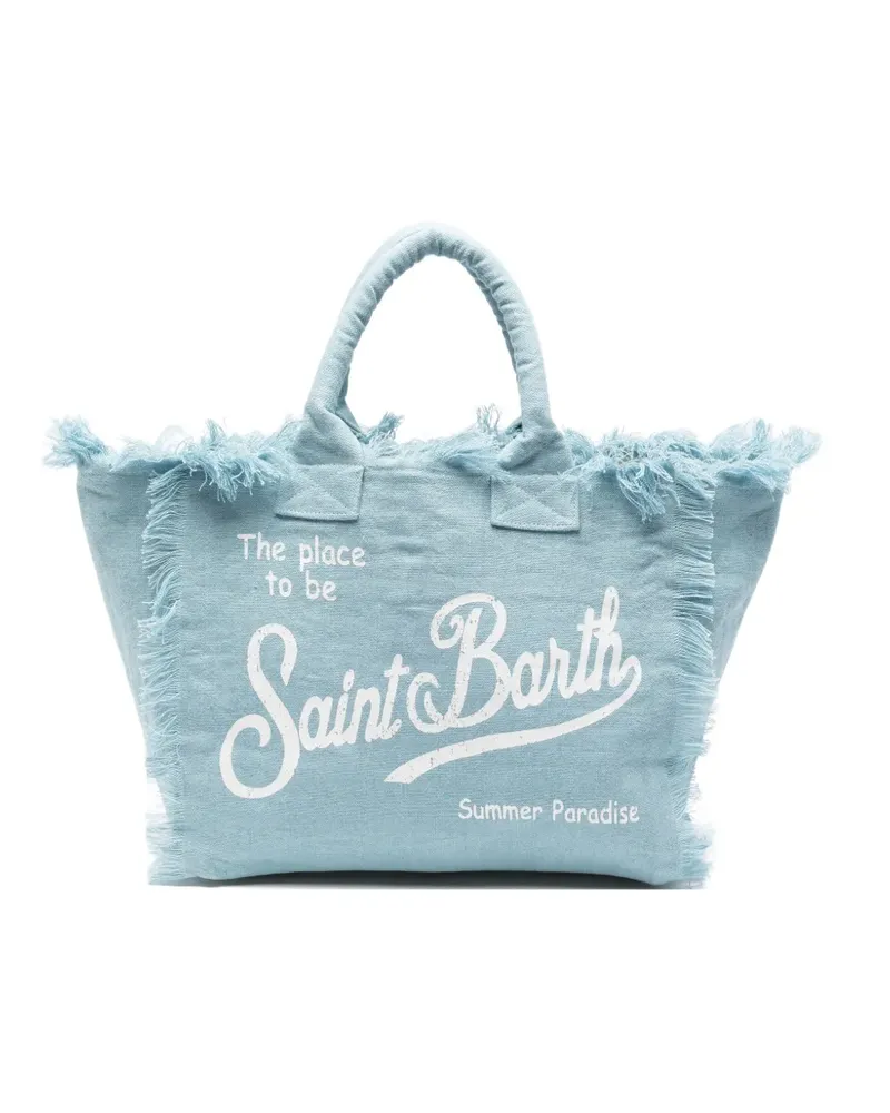 MC2 Saint Barth Vanity Tote Bag aus Leinen mit Fransen - Blau Blau