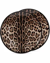 Dolce & Gabbana Zwei Teller mit Leoparden-Print Braun