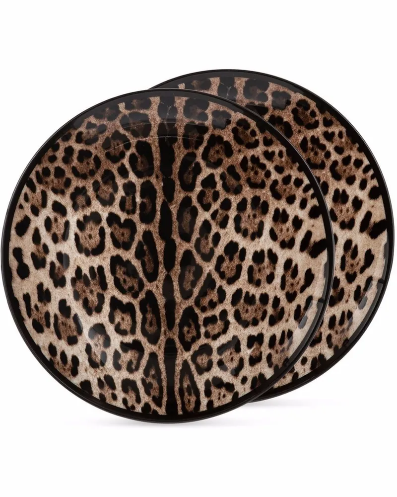 Dolce & Gabbana Zwei Teller mit Leoparden-Print - Braun Braun