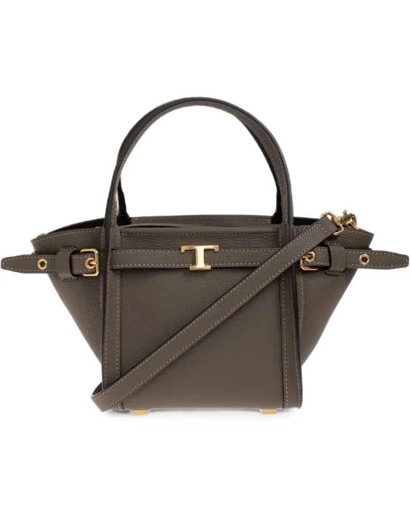 TOD'S mini T Signature Shopping buckled pebbled-leather tote bag - Grau Grau