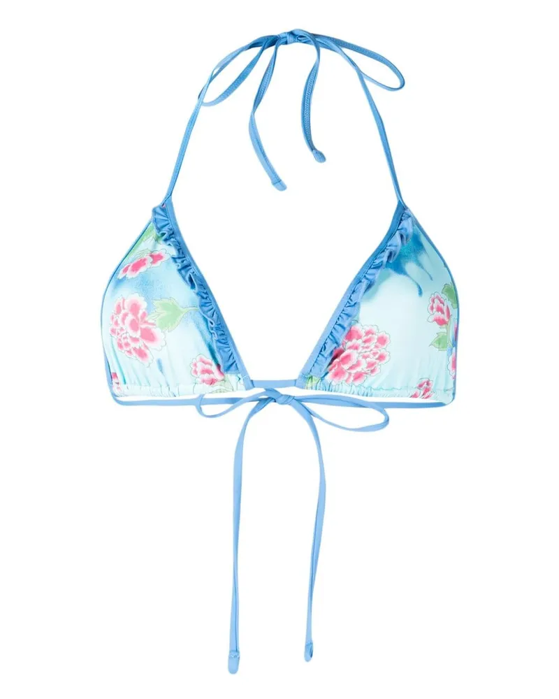 Frankies Bikinis Bikinioberteil mit Blumen-Print Blau