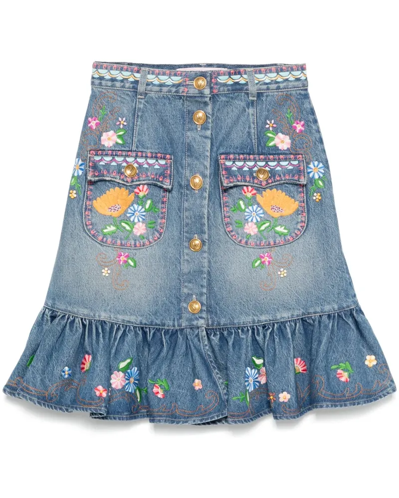 Valentino Garavani Midirock mit Blumenstickerei - Blau Blau