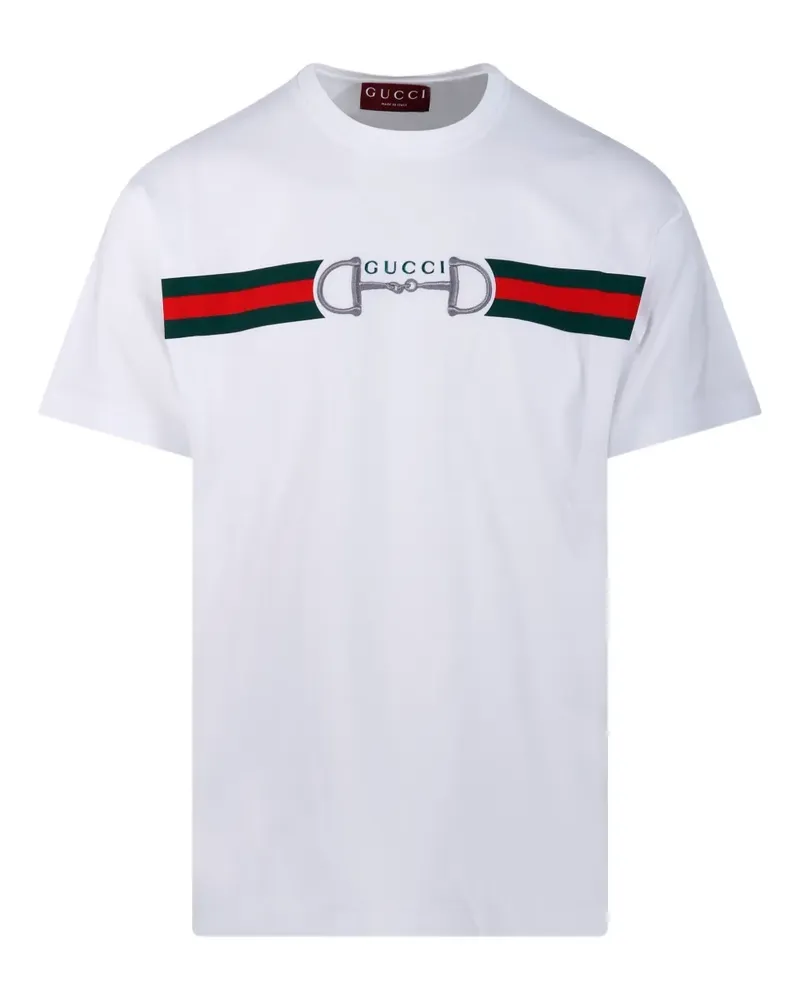 Gucci Gestreiftes T-Shirt mit Horsebit-Stickerei - Weiß Weiß