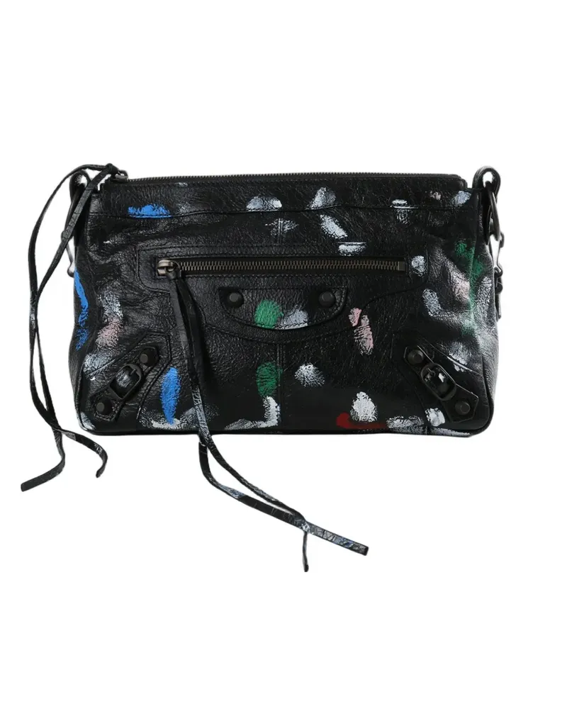 Balenciaga Small Le city moto paint-splatter shoulder bag - Schwarz Schwarz