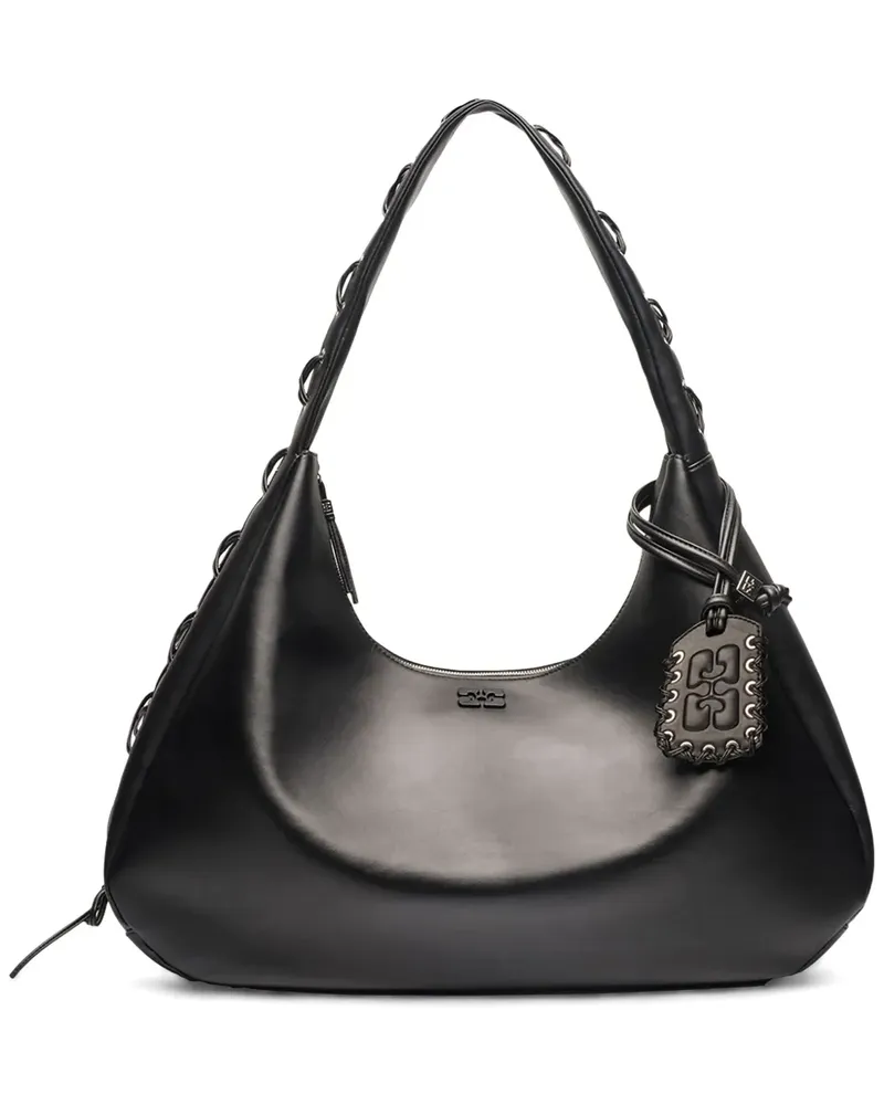 Ganni XXL Schultertasche aus Leder - Schwarz Schwarz