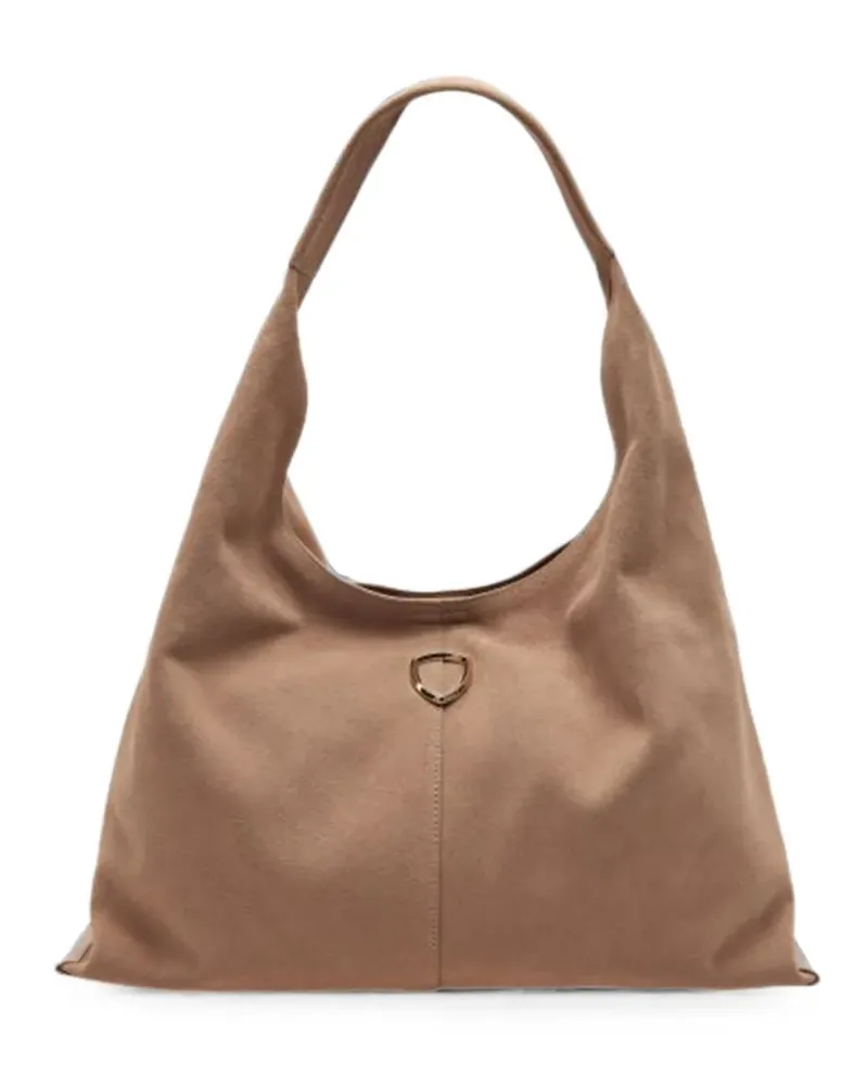 Blauer HIina Schultertasche mit Logo-Schild - Braun Braun