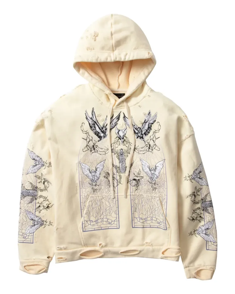 WHO DECIDES WAR Hoodie in Distressed-Optik - Nude Nude