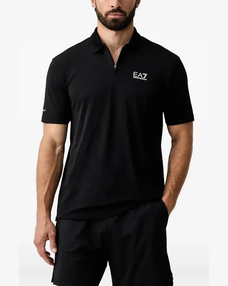 EA7 Poloshirt mit Logo-Print - Schwarz Schwarz
