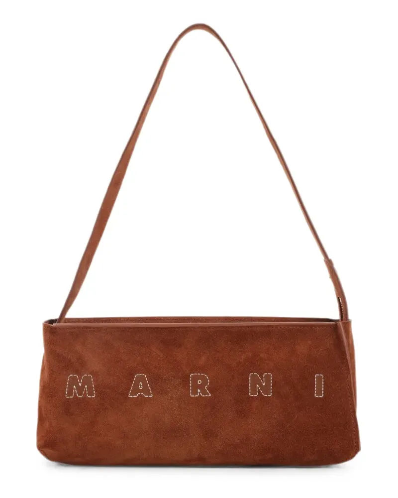 Marni Museo logo-embroidered suede shoulder bag - Braun Braun
