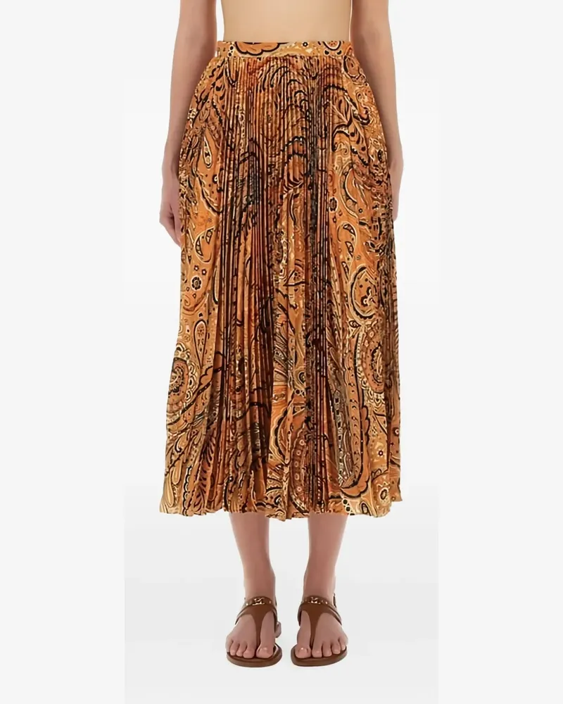 Etro midi paisley-print pleated skirt - Orange Orange
