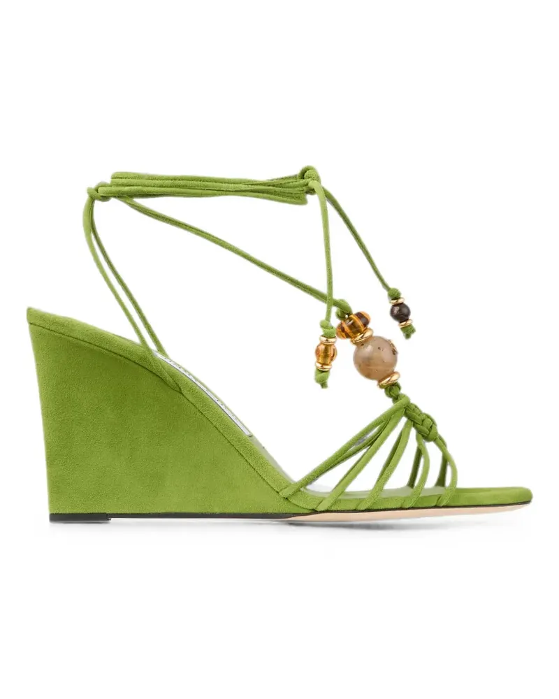 Jimmy Choo Lova Wedge Sandalen mit Perlenverzierung 85mm - Grün Grün