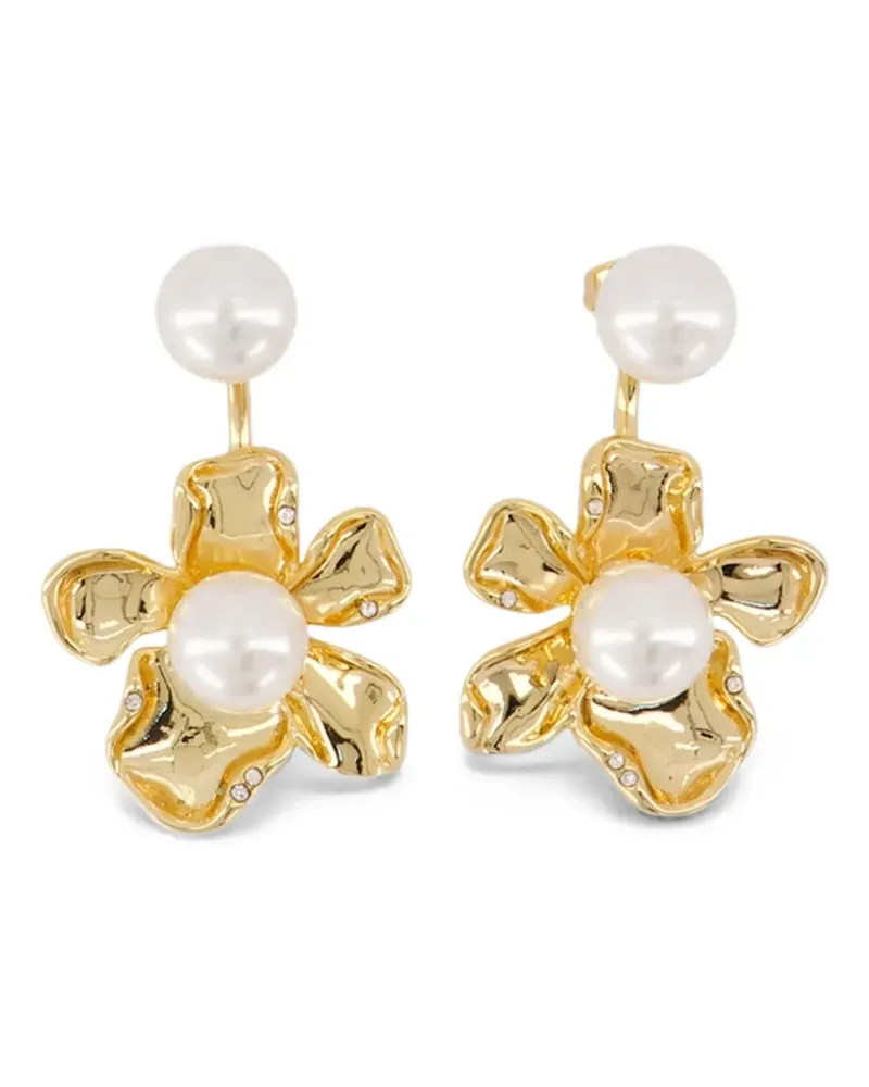Self-Portrait faux-pearl flower earrings - Gold Gold