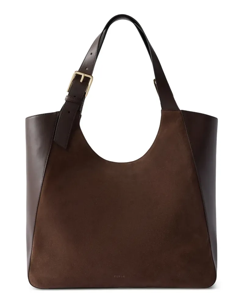 Furla suede-panel leather tote bag L - Braun Braun