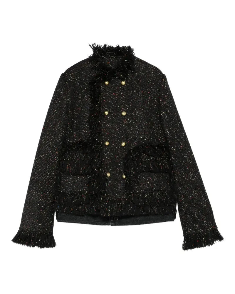 Sacai Doppelreihiger Mantel mit Fransen - Schwarz Schwarz