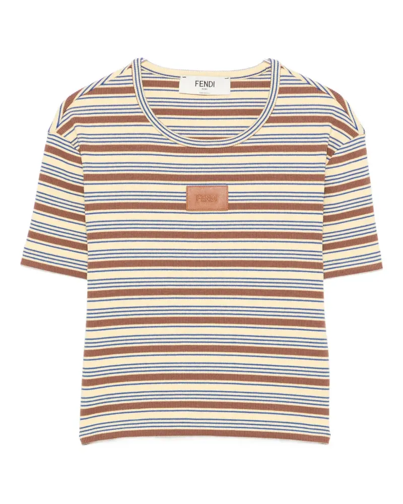 Fendi striped logo-patch T-shirt - Gelb Gelb