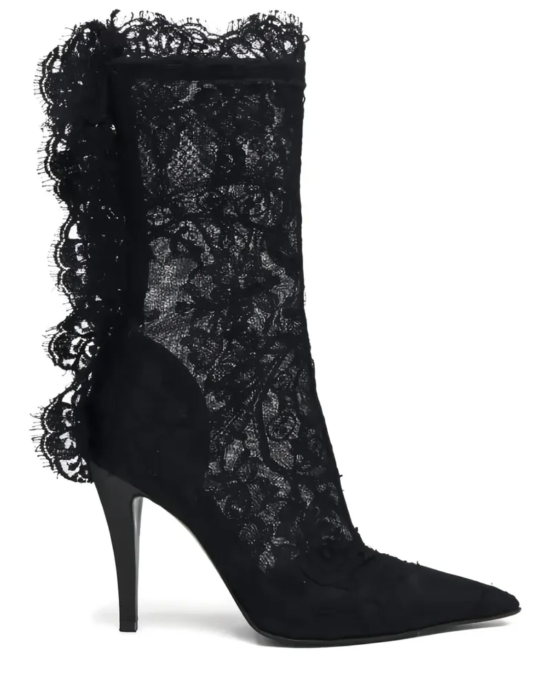Alexander McQueen Stiletto-Stiefel mit Spitzenbesatz 105mm - Schwarz Schwarz