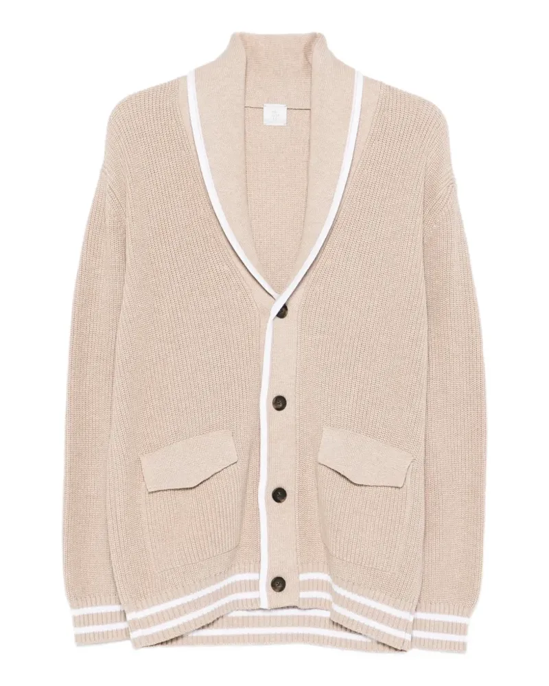 Eleventy Gestreifter Cardigan mit Pattentaschen - Nude Nude
