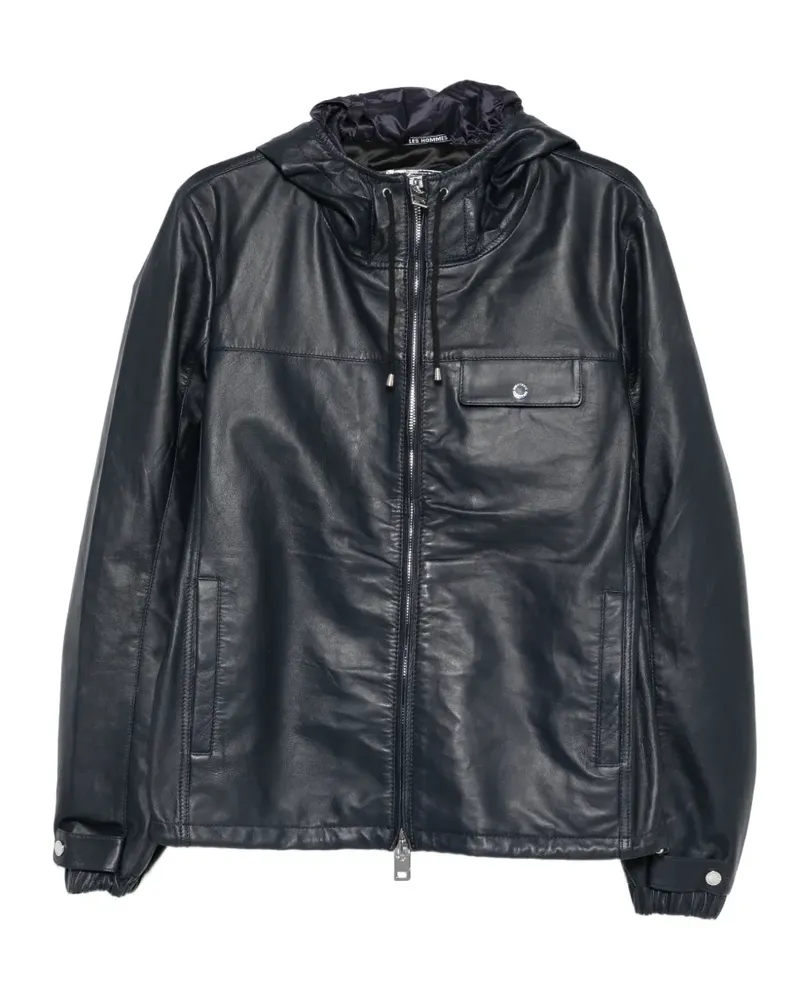 Les Hommes hooded leather jacket - Blau Blau