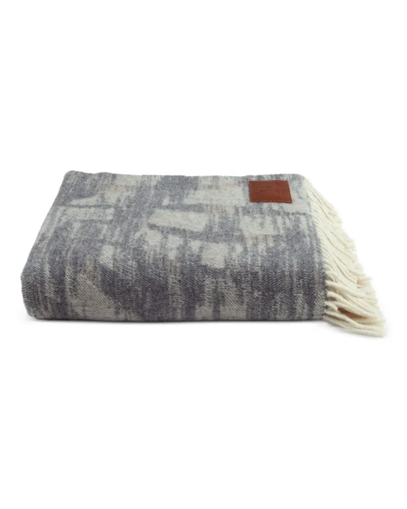 Roberto Cavalli Home fringe-trim wool blanket - Grau Grau